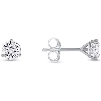 Jewels Prim 1/2 карата круглый огранки серьги-пусеты с искусственными бриллиантами из настоящего белого золота 14 карат, оправа мартини, пусеты 15MM серебряный