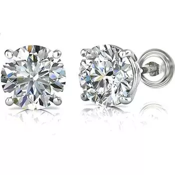 Jewels Prim 1 ct. Moissanite Stud Screw Back Earrings - 14k White Gold - Sparkling 15MM серебряный