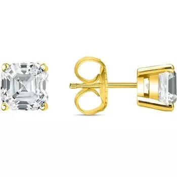 Jewels Prim 1 карат Ашер Огранка Созданный Бриллиант Настоящее 14К Желтое Золото Серьги Пусеты Застежка Пусет 15MM жёлтый
