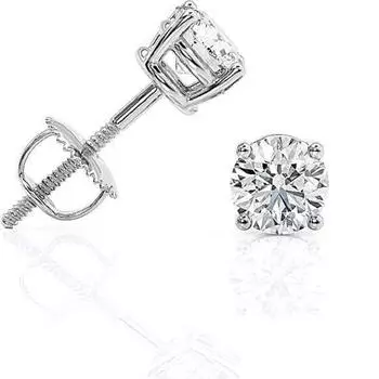 Jewels Prim 1 карат Круглая огранка Сертифицированные VS1/F Лабораторно выращенные бриллианты 14-каратное белое золото Пусеты 15MM серебряный