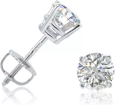 Jewels Prim 1 карат общий вес Серьги-пусеты с бриллиантами, созданными в лаборатории, в оправе из белого золота 14 карат, сертифицированы IGI 15MM серебряный