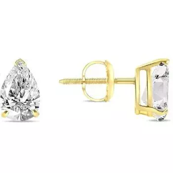 Jewels Prim 1 карат Серьги-пусеты с бриллиантами огранки «капля» из цельного настоящего 14-каратного желтого золота на винтах для женской дизайнерской ювелирной носки, подарок 15MM жёлтый