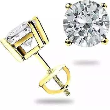 Jewels Prim 2,10 карата Круглой огранки Лабораторно созданные серьги-пусеты с бриллиантами из цельного 14-каратного белого золота на винтовой застежке для женских украшений ручной работы 15MM жёлтый