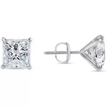 Jewels Prim 2,50 карата серьги-пусеты с принцессой из настоящего 14-каратного белого золота, закручивающаяся застежка «мартини» 15MM серебряный