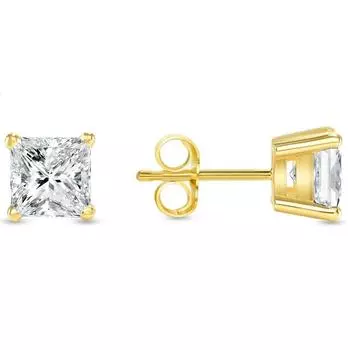 Jewels Prim 2 карата серьги-пусеты с бриллиантами принцессы, созданные в лаборатории, из настоящего 14-каратного желтого золота, корзинка, пусеты 15MM жёлтый