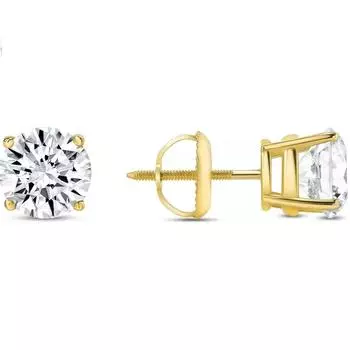 Jewels Prim 3 карата круглый бриллиант-пусет из цельного настоящего 14-каратного желтого золота, закручивающаяся застежка-корзинка для женских украшений, созданных в лаборатории 15MM жёлтый