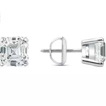 Jewels Prim 4 карата Ашер огранки Созданные бриллианты Серьги-пусеты Настоящее 14К белое золото Корзинка Винт 15MM серебряный