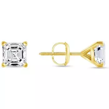 Jewels Prim 5.50 карат Ашер Созданные бриллиантовые серьги-пусеты Настоящее 14-каратное желтое золото Мартини на винтах 15MM жёлтый