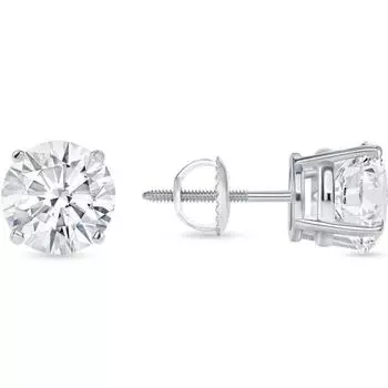 Jewels Prim 6 Ct Round Earrings Studs Solid 18K White Gold Brilliant Cut Screw Back Basket 15MM серебряный