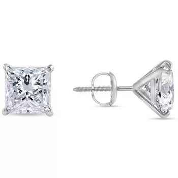 Jewels Prim 6 карат Серьги-пусеты с принцессой огранки из настоящего цельного 14-каратного белого золота, винтовой замок, мартини 15MM серебряный