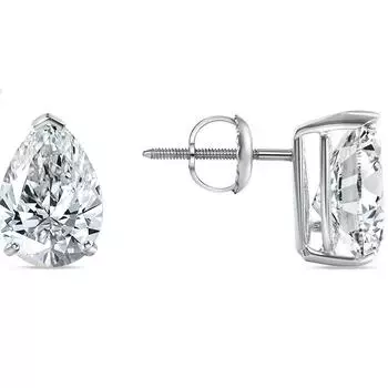 Jewels Prim Серьги-пусеты 4 карата Грушевидной огранки из цельного белого золота 14 карат, застежка-винт, корзинка 15MM серебряный
