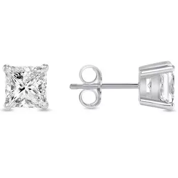 Jewels Prim Серьги-пусеты с бриллиантами огранки «принцесса» 1/2 карата из белого золота 14 карат с пусетами-корзинками для повседневной носки 15MM серебряный