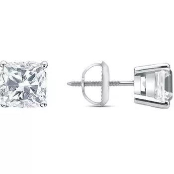 Jewels Prim Серьги-пусеты с бриллиантами огранки «кушон» 1 карат, 14-каратное белое золото, винтовой замок, для женщин, на день рождения, для ношения, подарочные ювелирные изделия 15MM серебряный