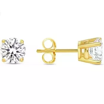 Jewels Prim Серьги-пусеты с круглыми бриллиантами 1 карат, выращенными в лаборатории, из цельного настоящего желтого золота 14 карат, пусеты с корзинкой, ювелирные изделия для женщин 15MM жёлтый