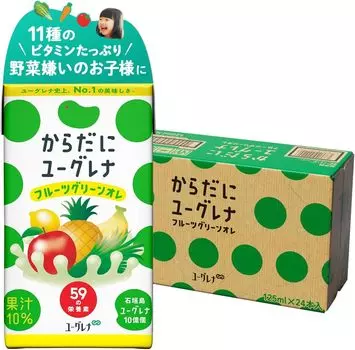 Эвглена для тела Фруктовая зеленая руда 24 флакона в коробке Эвглена для детей 11 видов витаминов Овощной сок Овощной сок Минералы Диетические