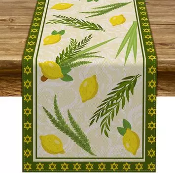 Jewish Sukkah Linen Table Runners Farmhouse Home Holiday Party Sukkot Decoration Reusable Etrog Lulav Kitchen Dining Table Decor 150x33cm 59x13inch
