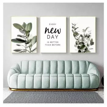 Эвкалипт, настенная живопись на холсте, картина для гостиной, оптимистичная цитата, украшение дома, зеленые листья растений, печать плакатов 21cm30cm NoFrame