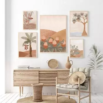 Эвкалиптовое дерево Изобразительное искусство Печать Океан Панданус Картина на холсте Банксия Гора Виста Плакат Бохо Банан Цветок Настенные картины 21x30cm No Framed