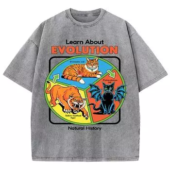 Эволюция Кошек Узор Выстиранная Футболка Женская Дышащая Топы Круглый Вырез Хлопок Свободный Короткий Рукав Мягкие Футболки S