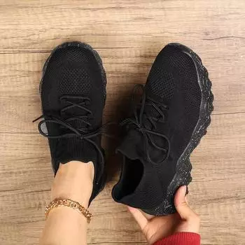 Эксклюзивно для 20252025 больших размеров спортивная женская обувь дышащие носки с плетением из мух обувь с одной педалью ленивые туфли 36 чёрный