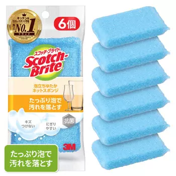 [Эксклюзивно для .co.jp] 3M губка для кухни, не царапающая, антибактериальная, пенящаяся сетка, синяя, 6 шт., Scotch Brite WNT, общая уборка