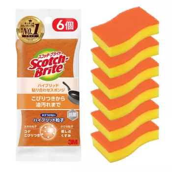 [Эксклюзивно для .co.jp] 3M Губка для кухни, не царапающая, антибактериальная, гибридная, оранжевая, 6 шт., Scotch Brite HB-21KE-H-6P, общая уборка