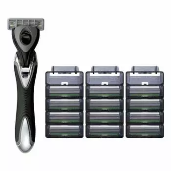 [Эксклюзивно для .co.jp] FEATHER F-System Samurai Edge Body + 13 запасных лезвий, сделано в Японии, набор для бритья с 3 лезвиями T-образной формы для мужчин, 14 предметов в ассортименте