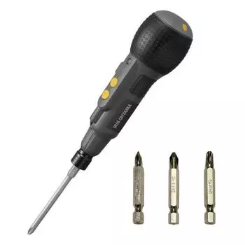 [Эксклюзивно для .co.jp] Iris Ohyama Ball Grip Driver 3.6V Gray Electric Screwdriver Pen Type Small with Charge Cable JMD8BG-H & Manual Bit Set with Ch