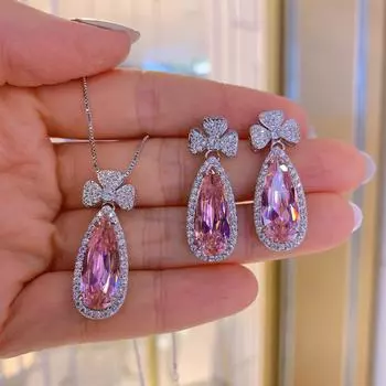 Эксклюзивно для Y081 Модный розовый бриллиантовый кулон, грушевидная форма, набор