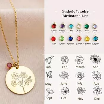 Эксклюзивное трансграничное женское ожерелье из титановой стали, сделанное своими руками, с ожерельем из камней, соответствующих двенадцати месяцам рождения, и нецветными аксессуарами.