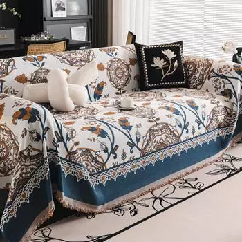 Эксклюзивное винтажное полотенце для дивана из ткани шенилл в американском стиле, чехлы для дивана, пылезащитный чехол для декора гостиной, пригодные для машинной стирки 180x130cm for 1 seat чёрный