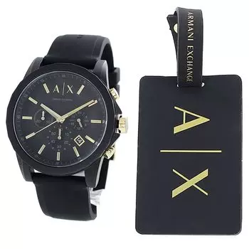 Эксклюзивные часы-хронограф Box BOX Travel Tag Name Tag Black Gold AX7105 Watch [Armani Exchange] Мужские [Специальный набор] [Товар]