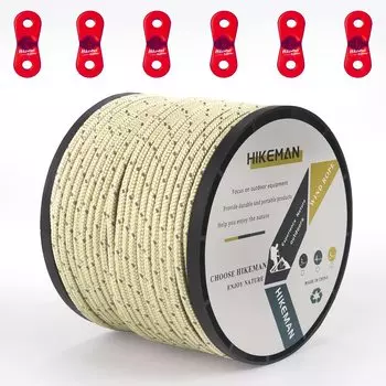 [Эксклюзивный бренд Amazon] Тентовый трос, растяжка, 4 мм, светоотражающий паракорд, брезентовый трос, растяжка с гибкой фурнитурой, 50 м 30 м, алюминиевая гибкая фурнитура, бобина