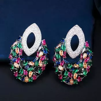 Эксклюзивный дизайн WWJ, суперроскошные многоцветные серьги-подвески с кубическим цирконием разноцветный