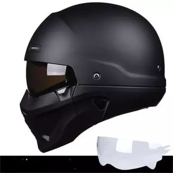 Эксклюзивный шлем Cross Border Black Scorpion, мужской ретро-комбинированный шлем, полушлем, четырехсезонный электрический шлем с прозрачными линзами XL(61-62CM) чёрный