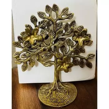 Экспонат из дерева Калпаврикша из чистой латуни (6,6 дюйма,) Дерево жизни - Декор для дома - Подарок на удачу Васту и Фэншуй - Лучший столик в гостиной золотистый