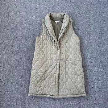 Экспорт Европейский и Американский Однобортный Жилет Сверхлегкий Большого Размера Женский Средней Длины Длинный Однобортный Свободный Повседневный Осенне-Зимний Жилет M shallow army green corrugated vest M