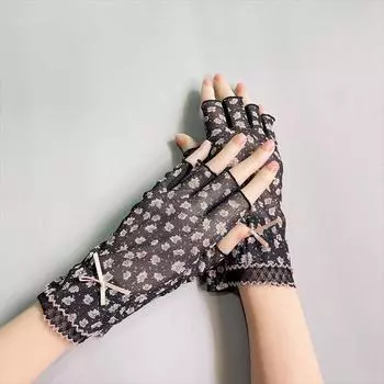 Экспорт Южная Корея Боярышник Плетение Любовь Лето Вождение Нескользящие Тонкие Водительские Перчатки Женские Кружевные Без Пальцев Маникюр Small flower (half finger) Black One size