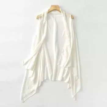 Экспорт Мода Ветер Без рукавов Шифоновый Миди-кейп White All yards