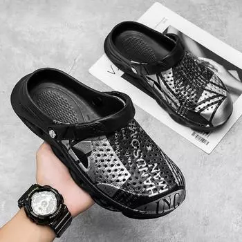 Экспортировать обувь с отверстиями мужская сумка головка полые пляжные сандалии большой размер мягкая подошва мужские уличные тапочки мода 38