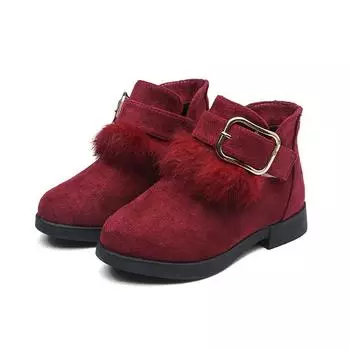 JGSHOWKITO Модные зимние сапоги из флока для больших девочек, теплые хлопковые классические детские сапоги Tide, детские резиновые ботильоны с пушистым мехом 26 чёрный