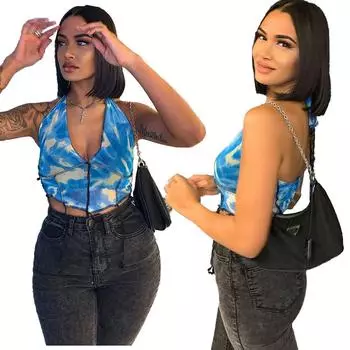 JH5821 Сексуальный топ с принтом и шнуровкой – европейская и американская женская мода, стиль подтяжек Extra Large