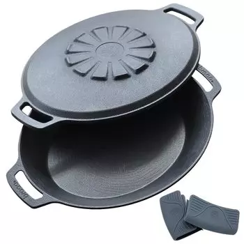 JHQ braaa Multi Griddle Pot Lid 3 Piece Set Original Shallow Lid Griddle Iron Plate Outdoor Plate Oval Round Iron Plate Frinking Pan Iron Pot Deep JHQ
