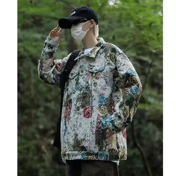 Ji Мужская куртка Свободный хулиганский красивый этнический стиль с принтом Модный универсальный повседневный пиджак с лацканами M