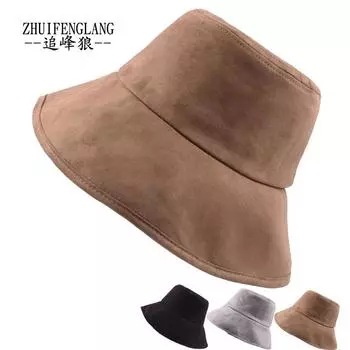 Ji японская большая шляпа-ведро с карнизом, женская простая бархатная шляпа от солнца из оленьей кожи, мужская складная шляпа для защиты от солнца на открытом воздухе Around 58 серый