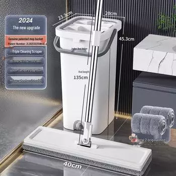 Jia Bangshou 2024 Швабра для ленивых без рук - Плоская швабра для уборки одним движением с функцией скребка