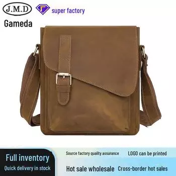 Jiamida 2024 Мужская популярная европейская и американская сумка-мессенджер - кожаная сумка через плечо Crazy Horse коричневый