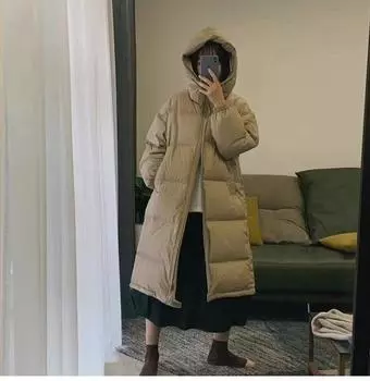 Jiangnan same light down jacket 2024 новая зимняя женская куртка средней и длинной длины корейской версии свободного повседневного белого утиного пуха S белый