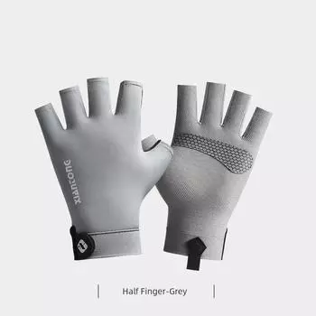 Jiao Jiao Thin Summer Breathable Ice Silk Sun Protection Gloves Men s and Women s Fishing Cycling and Driving UV-Proof Exposed Two Fingers Gray half finger One size