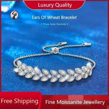 JIAOZHAN SS925 Серебряный полный бриллиантовый браслет из пшеницы с высоким сенсорным светом, роскошные регулируемые муассанитовые украшения для рук 24cm&S925 sterling silver